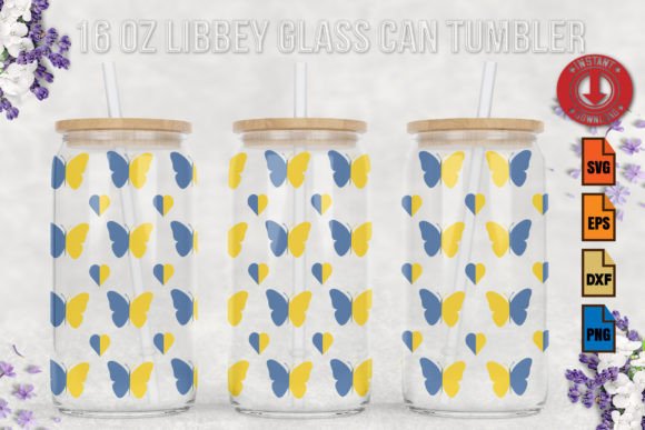 Butterfly Ukraine 16oz Libbey Glass Can