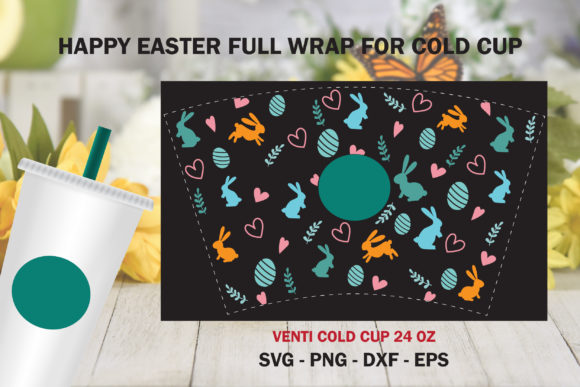 Easter Rabbit Full Wrap Cold Cup 24 Oz