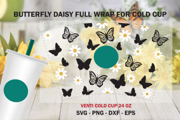 Flower Butterfly Full Wrap Cold Cup 24oz