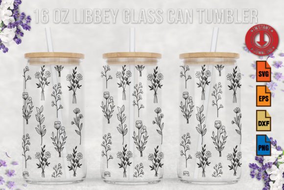 Wildflower Libbey 16oz Can Glass SVG